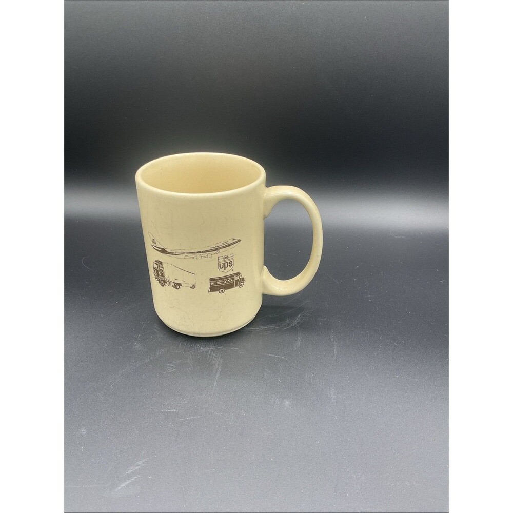 Vintage UPS Package Logo Coffee Mug Cup Ceramic United Parcel Service Brown Tan